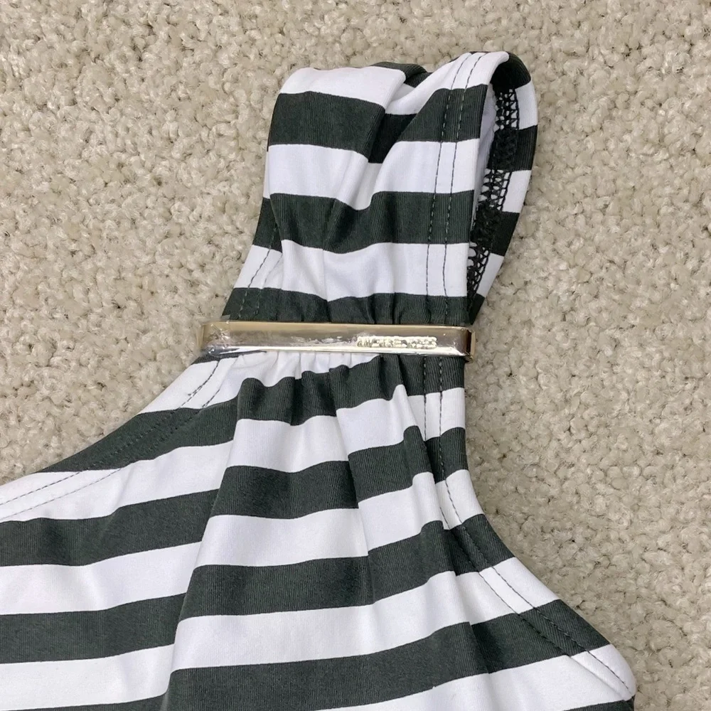 Michael Michael kors one shoulder striped olive green & white moderate coverage